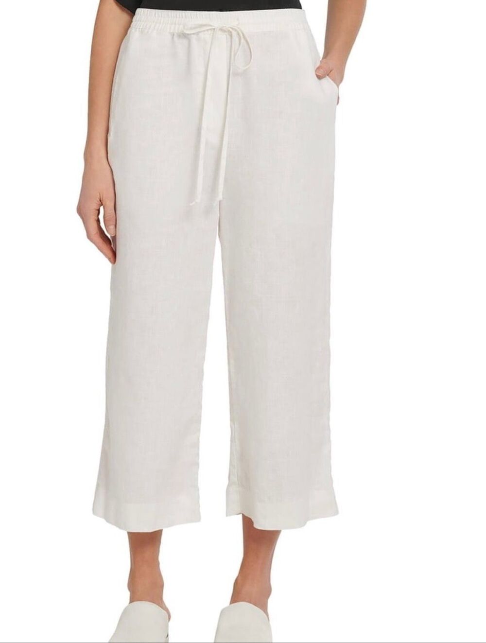 DKNY white linen drawstring crop pant size small